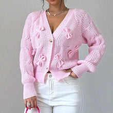Load image into Gallery viewer, Women's Bow Cropped Cardigan