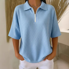 Load image into Gallery viewer, Drop Shoulder Half-Zip Waffle Knit Top – 3/4 Sleeve Pullover