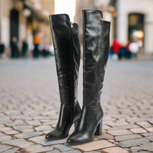 Load image into Gallery viewer, Pointed Toe Chunky-Heel Knee-High Boots – Knee High Leather Boots