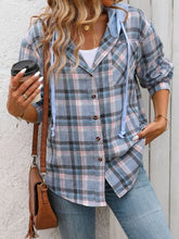 Load image into Gallery viewer, Plaid Buttoned Long Sleeve Hooded Jacket for Women – Cozy & Stylish Cotton-Blend Outerwear