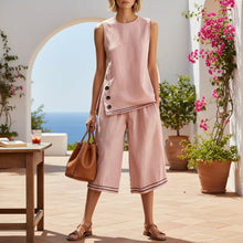 Load image into Gallery viewer, Women's Tank Top & Wide-Leg Pants Set – Side Split, Pockets, Buttons