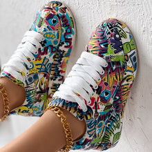 Load image into Gallery viewer, Round-Toe Thick-Sole Lace-Up Sneakers — Women’s Casual Print Shoes