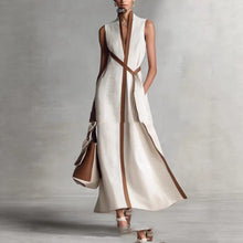 Load image into Gallery viewer, Women's Patchwork Cardigan & Wide Leg Pants Set | Colorblock Linen
