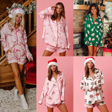 Load image into Gallery viewer, Women’s Satin Santa Claus Pajama Set | Christmas Print Two-Piece Loungewear