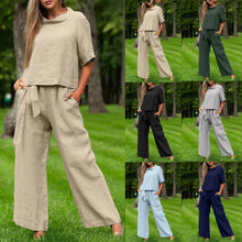 Load image into Gallery viewer, Round-Neck 3/4 Sleeve Top & Pants Two-Piece Set – 6 Colors, S–XXL