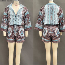 Load image into Gallery viewer, Women's Baroque Medallion Print Batwing Shirt & Shorts Set