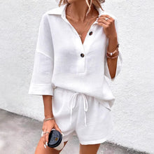 Load image into Gallery viewer, Women's Notch-Lapel Short-Sleeve Top & Belted Shorts Two-Piece Set