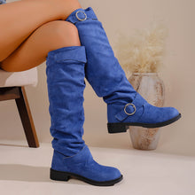 Load image into Gallery viewer, Pleated Flat-Bottom Western Cowboy Boots with Belt Buckle