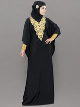 Load image into Gallery viewer, Elegant Gold Embroidered Kaftan with Cutwork Neckline