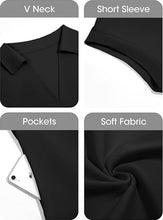 Load image into Gallery viewer, Fisoew Striped Patchwork Polo V‑Neck Mini Dress with Pockets