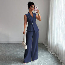 Load image into Gallery viewer, Women's Peplum Sleeveless Blazer & Wide-Leg Pants Two-Piece Set
