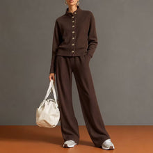 Load image into Gallery viewer, Women's Stand-Collar Button Cardigan & Wide-Leg Pants Set