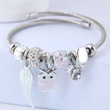 Load image into Gallery viewer, Beaded Owl Bracelet with Angel Wings - Stainless Steel Charm Bracelet