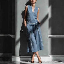 Load image into Gallery viewer, Women's Sleeveless Linen Shirt & Cropped Pants Set – Casual 2-Piece Outfit