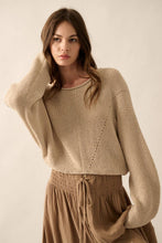 Load image into Gallery viewer, Solid Rib-Knit Dolman-Sleeve Sweater: Oatmeal
