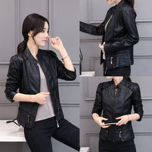 Load image into Gallery viewer, Korean-Style Slim Fit Motorcycle Leather Coat — Stand-Up Collar