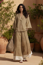 Load image into Gallery viewer, Women's Cotton-Linen V-Neck 3/4 Sleeve Shirt & Wide-Leg Pants Set