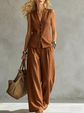 Load image into Gallery viewer, Women's Solid Linen Sleeveless Tank Top & Full-Length Pants Set