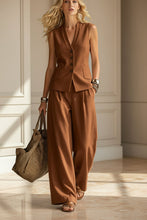 Load image into Gallery viewer, Women's Solid Linen Sleeveless Vest & Wide-Leg Pants Set