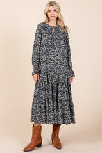 Load image into Gallery viewer, Printed Tie Neck Flounce Sleeve Midi Dress For Women – Fluttering, Feminine and Playful Midi Dress with Ruffled Details