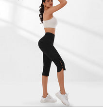 Load image into Gallery viewer, Women's High-Waisted Slim Capri Pants with Slit Hem — Black