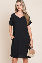 Load image into Gallery viewer, V-Neck Short Sleeve Dress with Pockets For Women – Casual, Versatile and Stylish Dress with Convenient Pockets for Everyday Wear