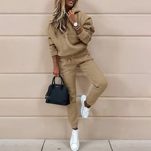 Load image into Gallery viewer, women's two piece solid color hooded sweatshirt set