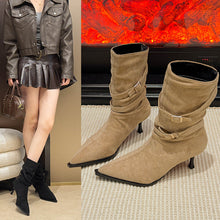 Load image into Gallery viewer, Pointed Toe Suede Stiletto Heel Ankle Boots Women