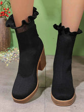 Load image into Gallery viewer, Stylish Ruffled Trim : Chunky Heel Boots