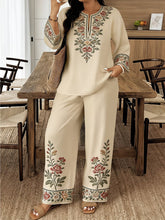 Load image into Gallery viewer, Women’s Ethnic Two Piece Set with Long Sleeve Shirt and Cropped Pants