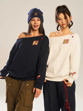 Load image into Gallery viewer, Women’s Slanted Shoulder Embroidered Long-Sleeve Top