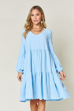 Load image into Gallery viewer, Light Green Double Take Full Size V-Neck Sleeve Tiered Dress with Pockets Elegant & Comfortable Casual Dress