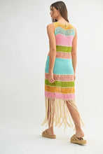 Load image into Gallery viewer, Multi Color Fringed Crochet Knit Dress For Women – Crochet Knit Dress, Fringed Dress, Multi-Color Dress, Bohemian Knit Dress, Festival Dress
