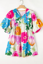 Load image into Gallery viewer, Modern Floral Print Tie Neck Dress Elegant & Timeless Colorful Dress