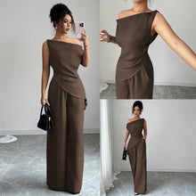Load image into Gallery viewer, One-Shoulder Asymmetric Top & Wide-Leg Pants 2-Piece Set – Women's Elegant Co-ord Suit
