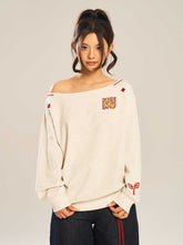 Load image into Gallery viewer, Women’s Slanted Shoulder Embroidered Long-Sleeve Top