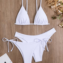 Load image into Gallery viewer, Essential Edge 3-Piece Bikini Set for Women – Solid Color High-Cut Triangle Top Two-Style Bottoms with Side Lace-Up Design & Quick-Drying Comfort – Versatile Women's Swimwear for Summer Pool Beach & Travel
