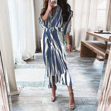 Load image into Gallery viewer, Mandotos European And American Print Long Sleeve Laceup Button Front Shirt Dress