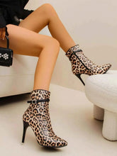 Load image into Gallery viewer, Pointed Toe Stiletto Heel Buckle Ankle Boots : High Heel Mid Calf Zipper