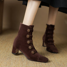 Load image into Gallery viewer, Women’s Retro Suede Chunky-Heel Side-Zip Ankle Boots