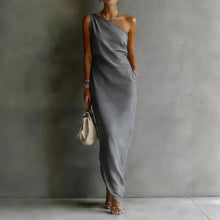 Load image into Gallery viewer, Women's Satin Off-Shoulder Slim-Fit Maxi Dress