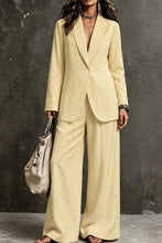 Load image into Gallery viewer, Women's Linen-Look Single-Button Blazer & Wide-Leg Trouser Suit Set