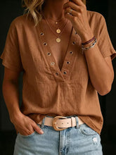 Load image into Gallery viewer, Women's V-Neck Short-Sleeve Loose-Fit Linen Shirt