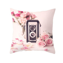 Load image into Gallery viewer, Fancy Theme Pillow Cover Hand Painted Flowers Camera Super Soft Chair Cushion Cover For Home Decoration Pink Flowers Digital Print Pillow Cover Queen Cushion Cover Book Vase Decor Throw Pillow Case Fancy Theme Decorative Accent Pillow 45X45cm
