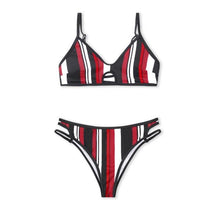 Load image into Gallery viewer, Fashion Blue White Women Striped Bikini Sets Swimsuit Women Halter Top Bikini High Waist Bathing Suits Bandage Two Piece Swimsuit Two Pieces Swimwear Women Summer Beach Adjustable Bathing Suit