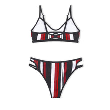 Load image into Gallery viewer, Fashion Blue White Women Striped Bikini Sets Swimsuit Women Halter Top Bikini High Waist Bathing Suits Bandage Two Piece Swimsuit Two Pieces Swimwear Women Summer Beach Adjustable Bathing Suit