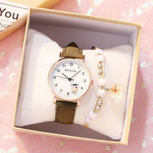Load image into Gallery viewer, Fashion Childrens Set Bracelet Watch Student Watch Girl Leather Strap Quartz Watch Leather Strap Quartz Watch Children Set Bracelet Watch Leather Band Luxury Quartz Wristwatch