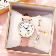 Load image into Gallery viewer, Fashion Childrens Set Bracelet Watch Student Watch Girl Leather Strap Quartz Watch Leather Strap Quartz Watch Children Set Bracelet Watch Leather Band Luxury Quartz Wristwatch