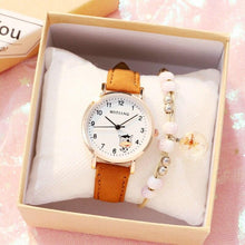 Load image into Gallery viewer, Fashion Childrens Set Bracelet Watch Student Watch Girl Leather Strap Quartz Watch Leather Strap Quartz Watch Children Set Bracelet Watch Leather Band Luxury Quartz Wristwatch
