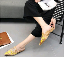Load image into Gallery viewer, Fashion Embroidery Women Fur Slides Half Slippers Velvet Shoes Flats Flower Decoration Low Heel Flats Leather Slip On Backless Sandals For Girls Womens Work Slides Shoes